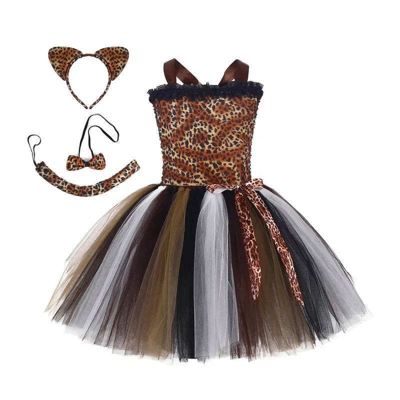 RT01 Animal bosque falda de malla para niñas Animal World cosplay Pantera cebra vaca actuación vestir vestir vestido Pe & Gf1