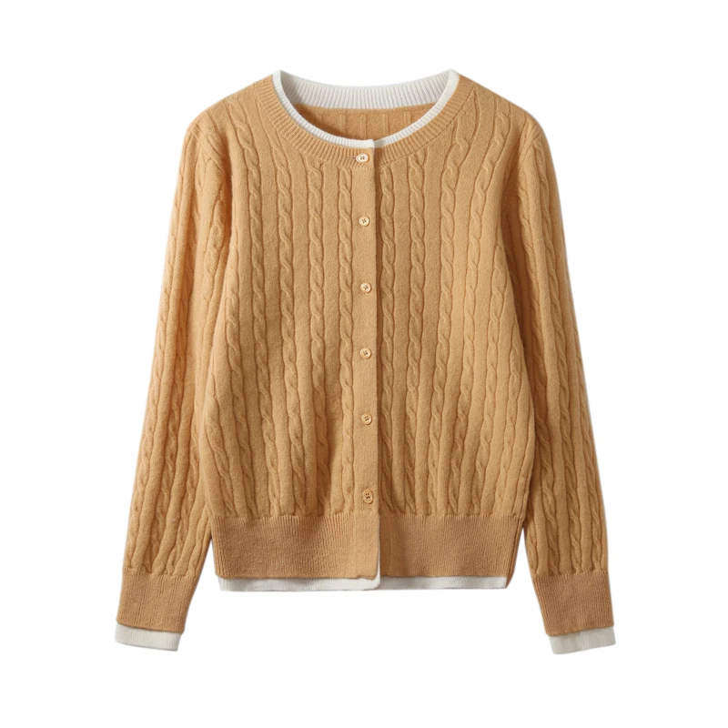 

Новинка 2025 года, свитер с круглым вырезом из 100% мериносовой шерсти, кардиган, весенне-осенний модный двусторонний свитер, кардиган, женская одежда