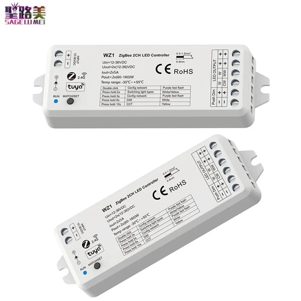 Imagem -02 - Zigbee-wireless rf Dimmer Controlador Led Cor Única Rgb Rgbw Rgbcct Lâmpada Zigbee Tuya Wz1 Wz5 5ch 3a em cc 1224v 36v