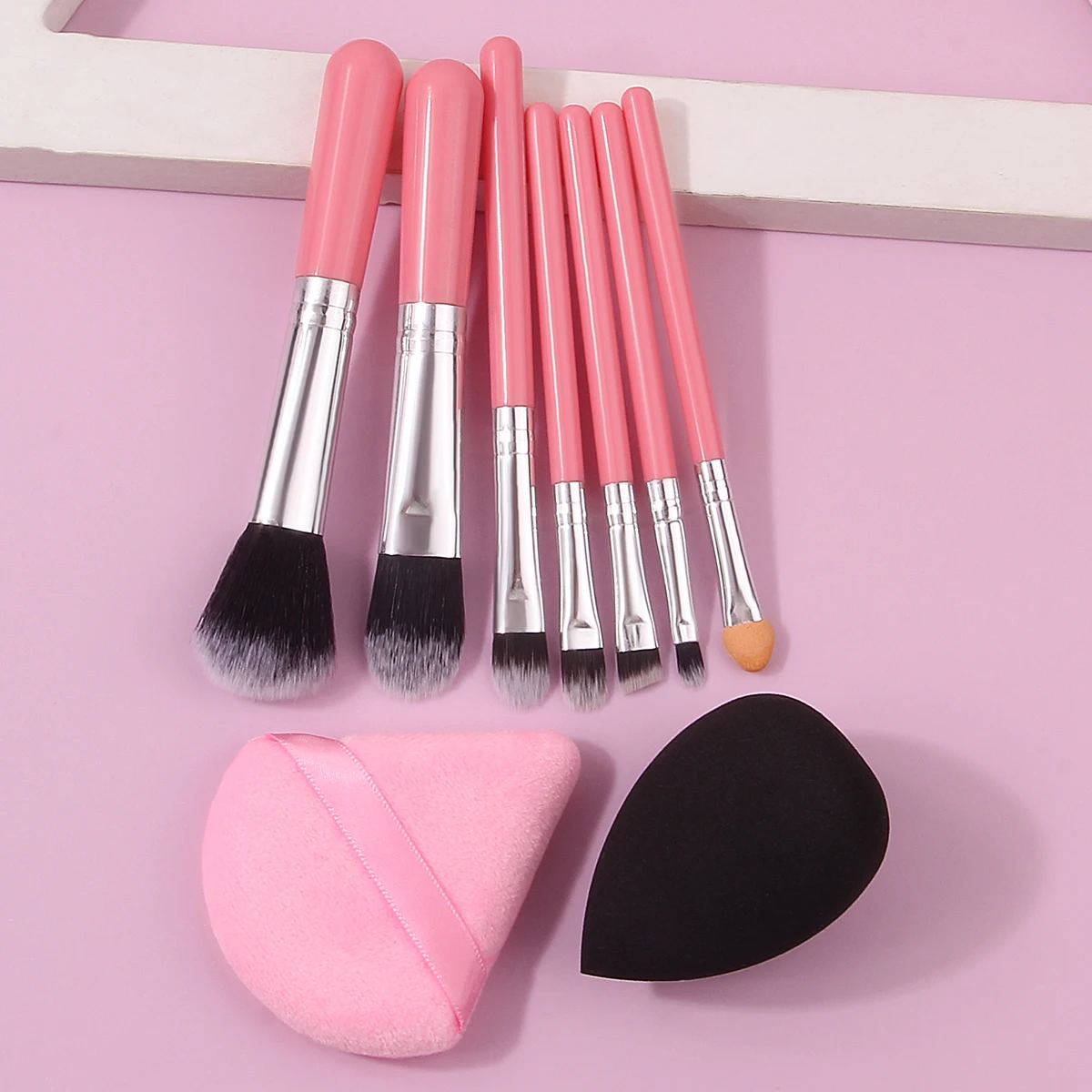 9-teiliges tragbares Mini-Multifunktions-Make-up-Pinsel-Set für die Reise und nicht verstopfender Schwamm für Ei/dreieckige Puderquaste