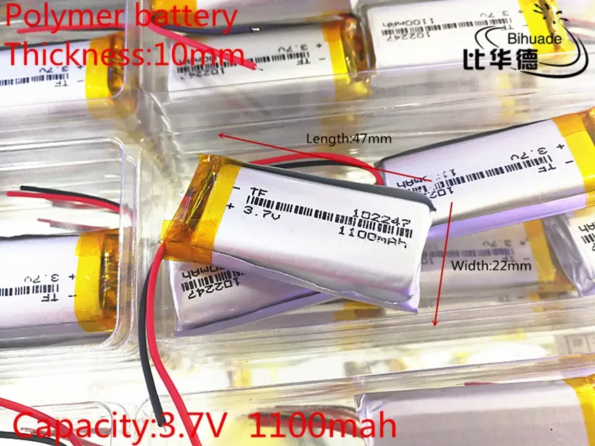 10pcs/lot 3.7V 1100mAh 102247 Lithium Polymer LiPo Rechargeable Battery ion cells For Mp3 Mp4 Mp5 DIY PAD DVD