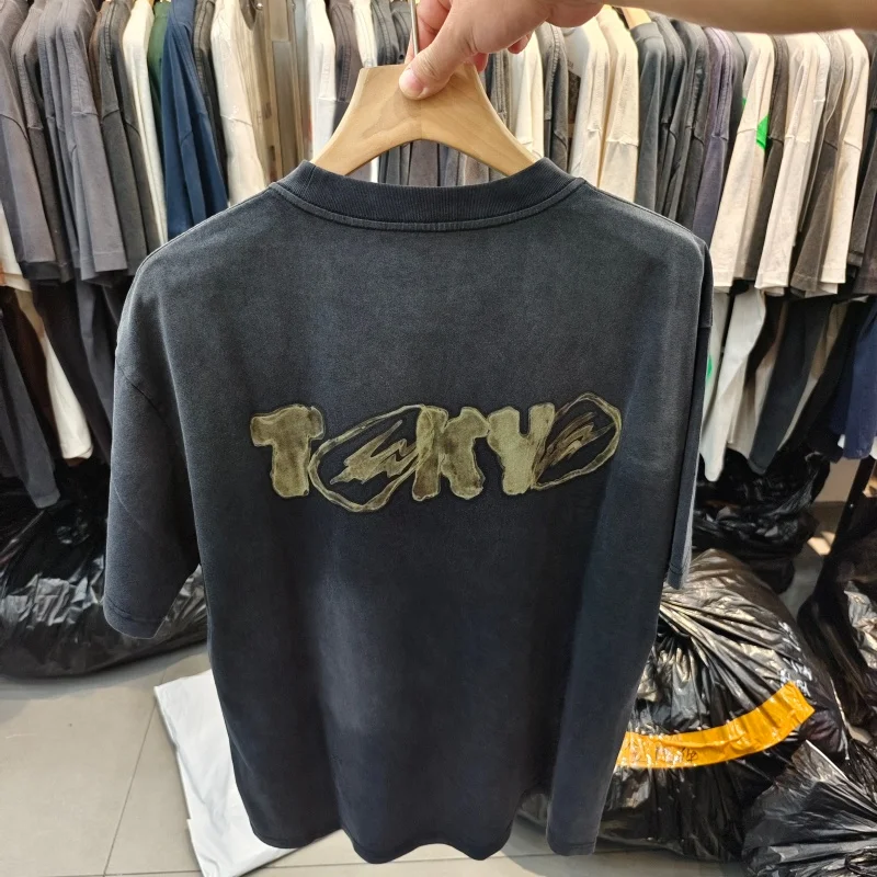 

Distressed Black T-Shirt Men Oversized Short Sleeve Graphic Print Vintage Streetwear Casual Anime Style Summer Top