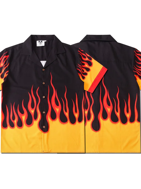 

American Sle Loose Printed ort Sve irt for Men Summer Casual Polyester Fabric Flip Collar Lightweight Summer Top