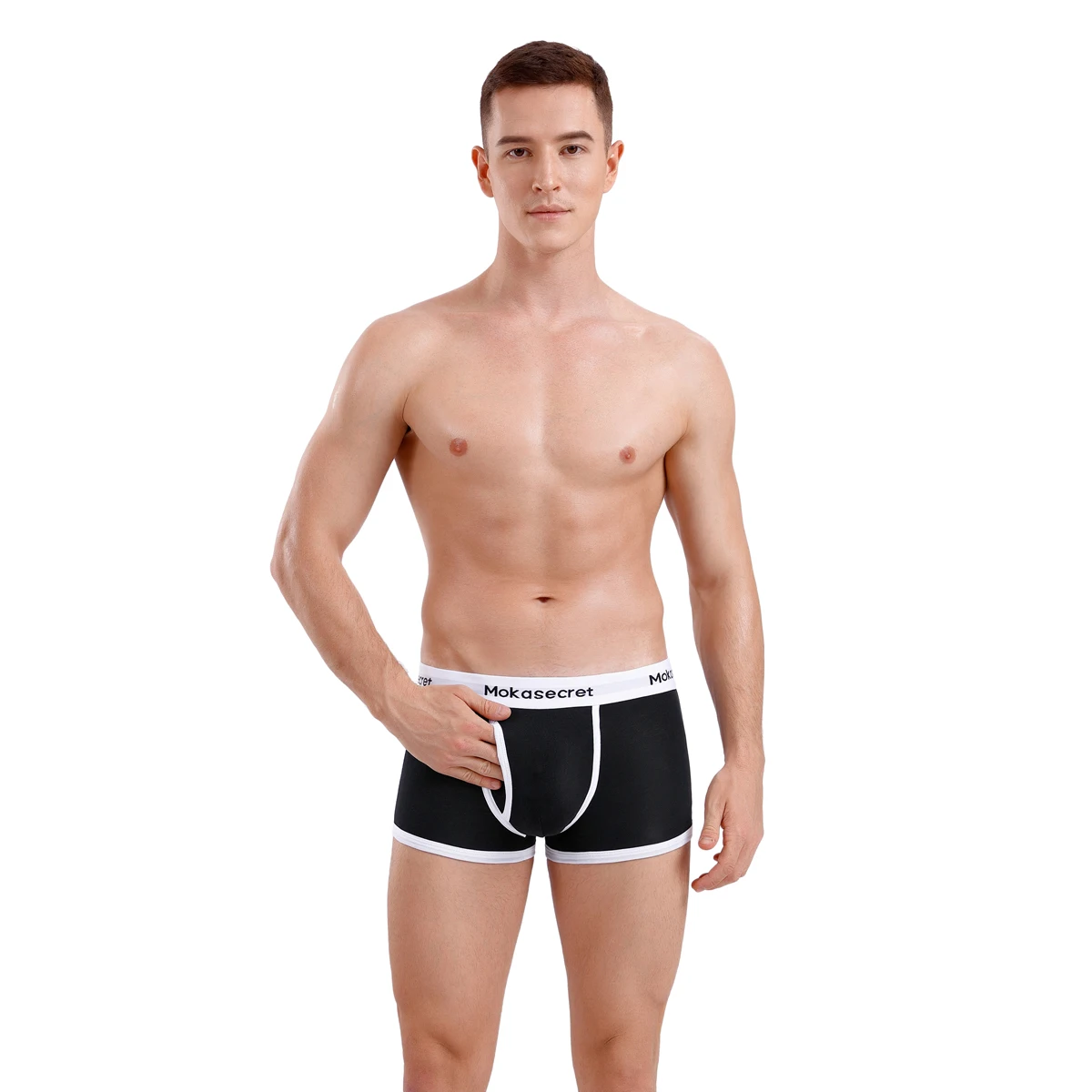High Quality Cotton Men\'s Boxer Underwear Fashion Letter Belt Men\'s U Convex Pouch Breathable Solid Color Male Panties Shorts