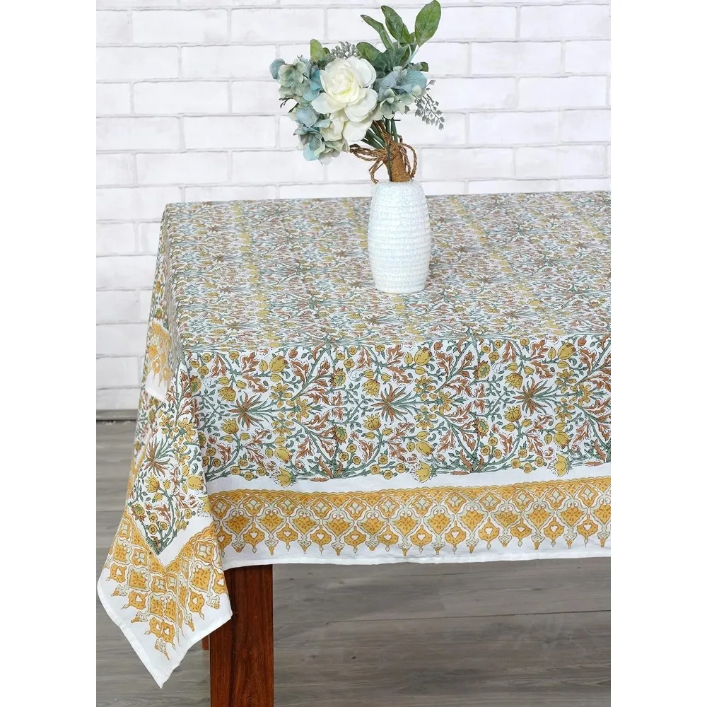 Hand Block Print Cotton Cloth Dinning Table Cover Wedding Farmhouse Thanks Giving Christmas Spring Tablecloth