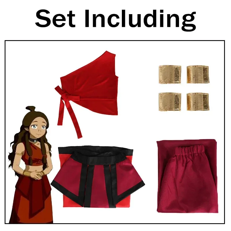 أزياء أنيمي النار الأمة كاتارا التأثيرية الصورة الرمزية آخر Airbender تأثيري الزي الأحمر الكبار النساء ملابس كرنفال الهالوين