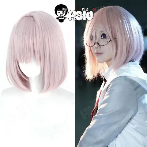 Mash Kyrielight Parrucca Cosplay HSIU 35 CM Misto Rosa Capelli Corti Parrucche Resistenti Al Calore + berretto Parrucca Gioco Fate/Grand Order FGO destino Cosplay