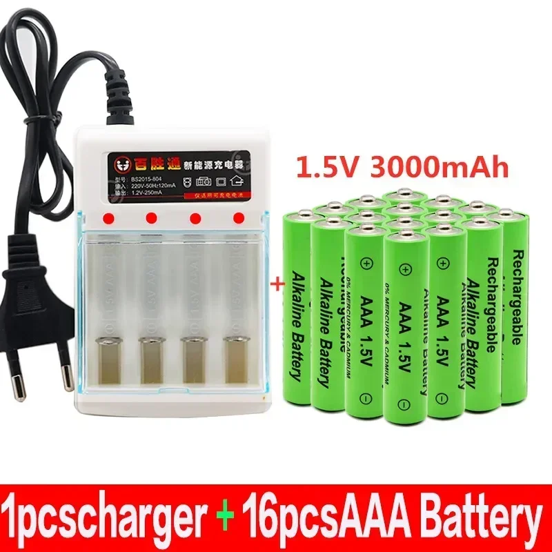 100% New AAA Battery 3000 MAh Rechargeable Battery AAA 1.5 V 3000 MAh Rechargeable New Alcalinas Drummey + Charger