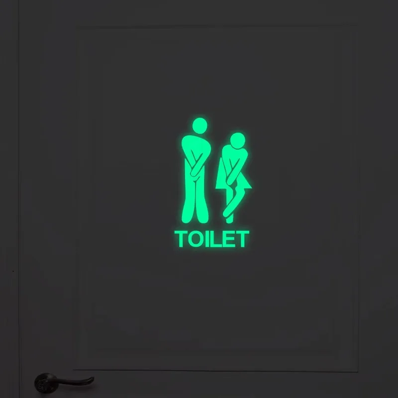 Funny Luminous Toilet Sticker Cartoon Glow in the Dark Bathroom Sticker Washroom Door Sign Sticker WC Wall DIY Indicator Label