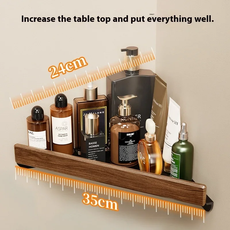 Wooden corner shelf, bathroom drain triangular basket, no punching, light luxury solid wood toilet, double-layer storage Shelves