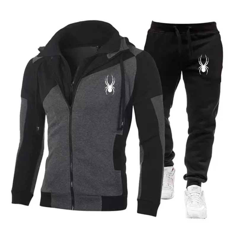 2024New Men\'s Autumn Winter Sets Zipper Hoodie+Pants Pieces Casual Tracksuit Male Sportswear Brand Clothing Sweat Suit