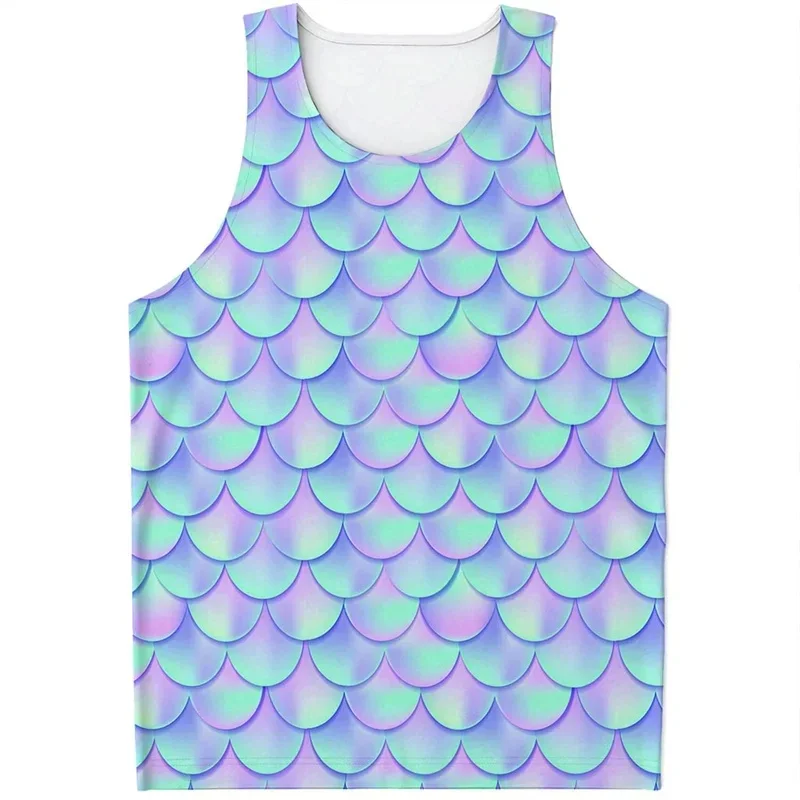 Colorful Dragon Fish Scales Pattern Tank Tops Men Women Sequins Design Vest Street Casual 3D Printed Graphic Loose Undershirt