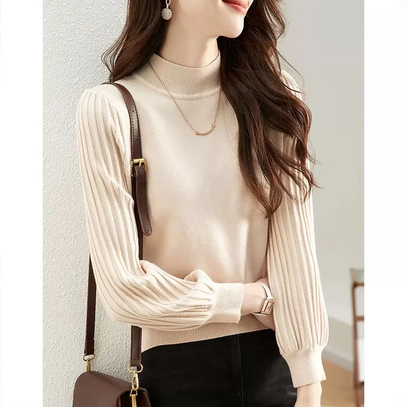 秋冬レディースロングスリーブニットセーターベースirt fハイカラーブランドタグ取り外し済みテールエンドオーダーニュースレ