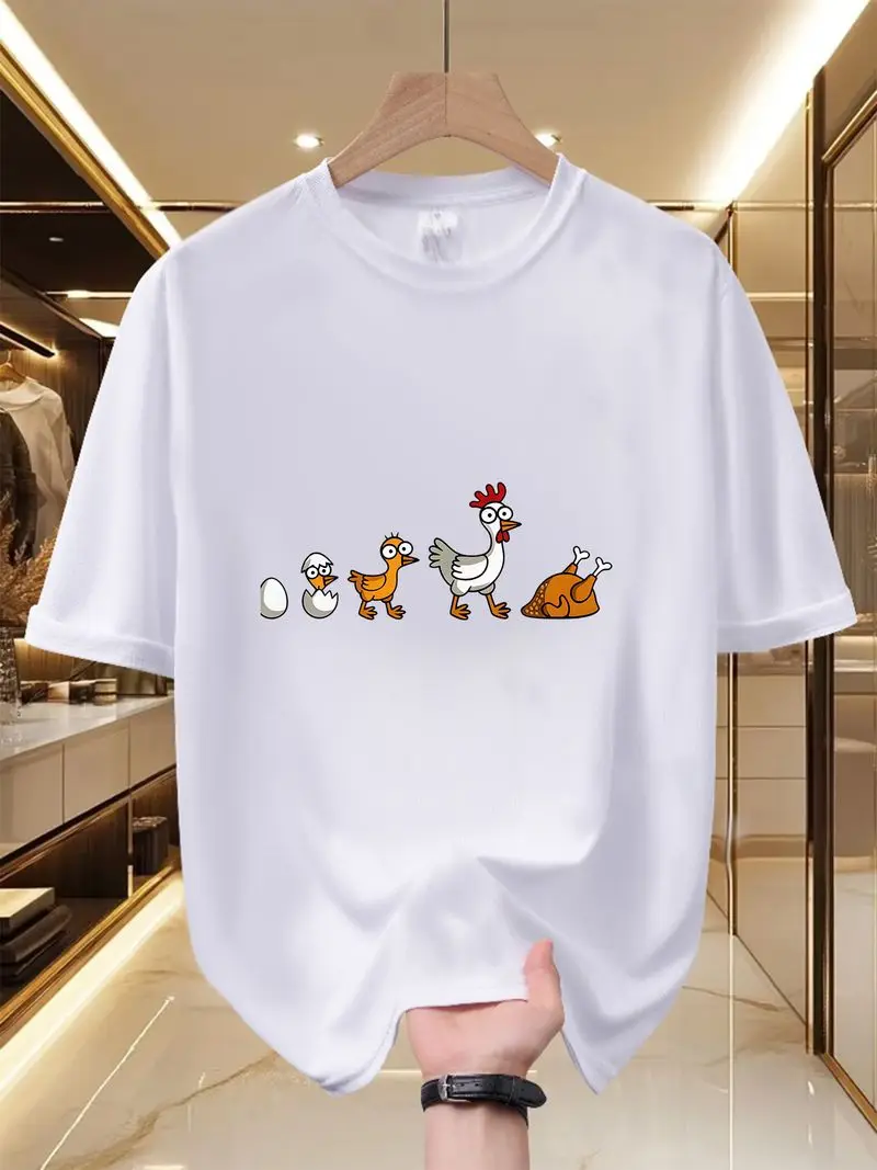 Men's Chicken Evolution T-Shirt Funny Phases Of Chicken Print Soft Breathable 100% Polyester Crew Neck Short Sleeve Summer Tee