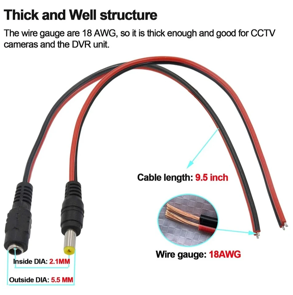 5 موصلات كاميرا تلفزيون بدائرة مغلقة 5.5 × 2.1 مم مقابس كابل ألياف ذيل الطاقة للذكور والإناث #5