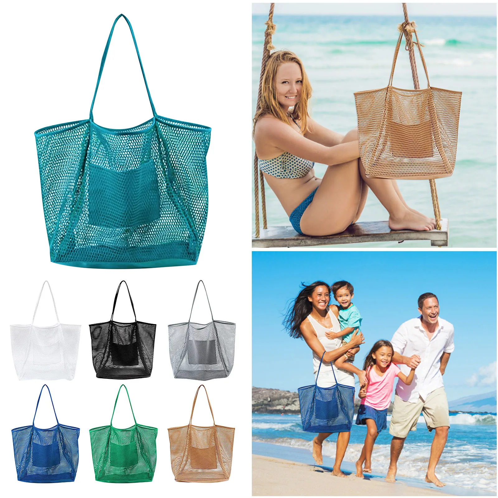 Bolso de mano hueco de malla de verano para mujer, bolso de hombro de gran capacidad, bolsos de playa transparentes, bolsos Hobo de compras de lona, bolso de mano con asa para niña