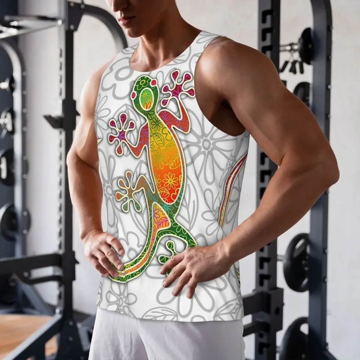 Quick Dry Gecko Ethnic Tribal Lizard African Gym Tank Muscle Sleeveless Shirt Bodybuilding Breathable Vest