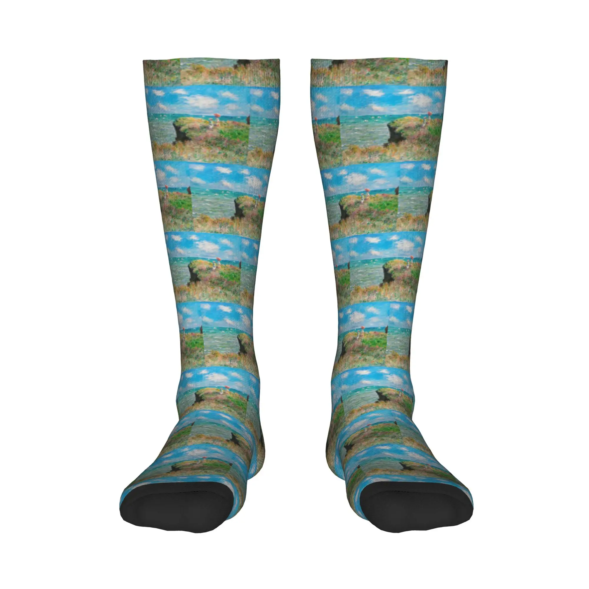 All Seasons Crew Stockings 1882-Claude Monet-Cliff Walk at Pourville Socks Crazy Hip Hop Long Socks Accessories for Men Women