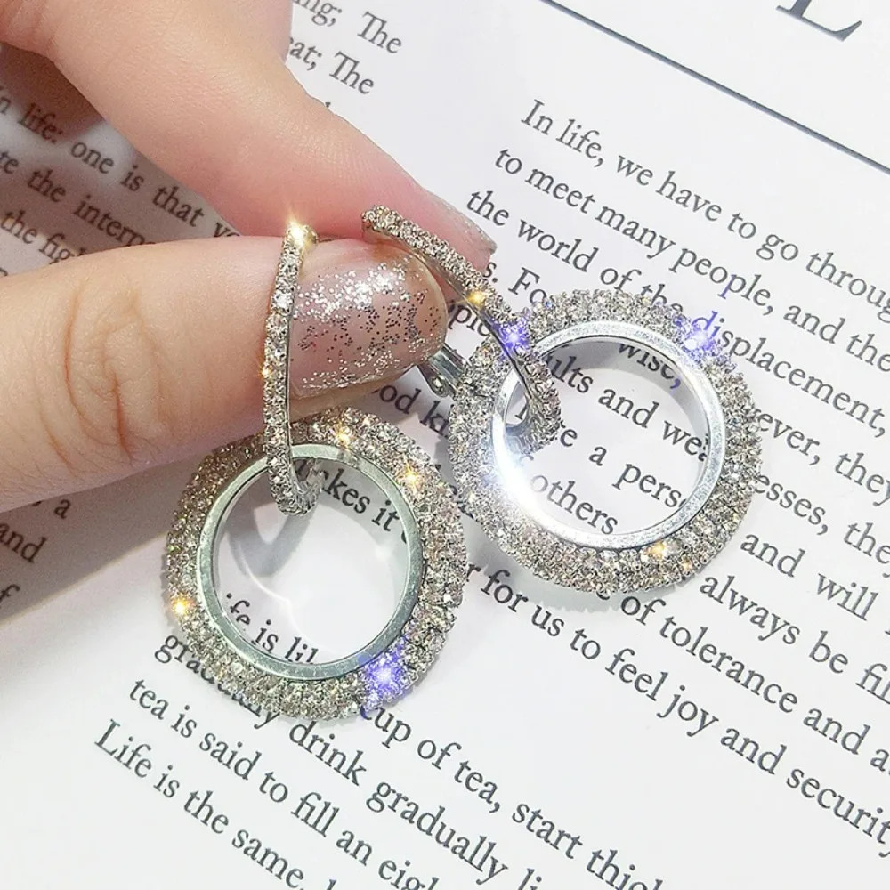 SUMENG 2024 New Fashion Creative High-grade Elegant Crystal Round Gold Color Silver  Earrings for Woman Wedding Jewelry