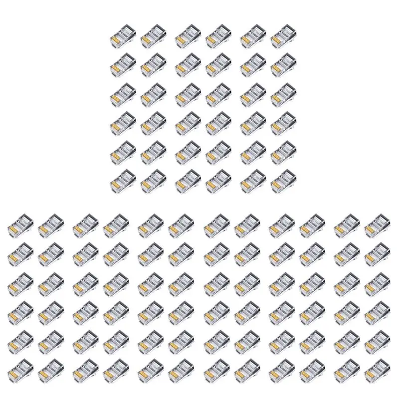 300Pcs RJ45 Connector 6U Pass Through Ethernet Cables Module Plug Network RJ-45 Crystal Heads Cat5 Cat5e-[97Lemons]
