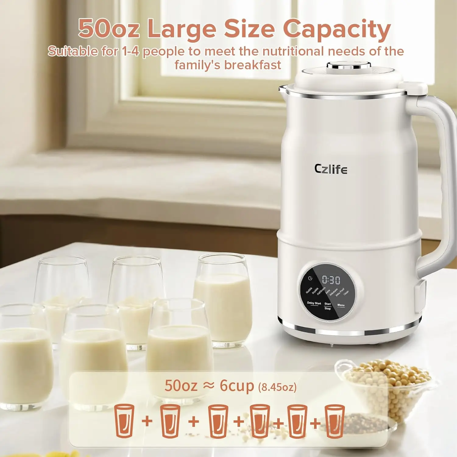 N7 Nut Milk Maker, 50oz (1.5L) Automatic Soy Milk Maker Machine for Homemade Oat Milk, Nutmilk, Juice, Milkshake, Baby Food, Gra