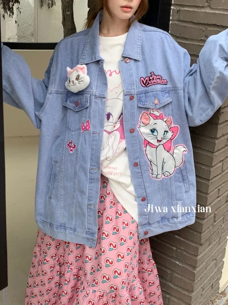 

Милая CharmmyKitty с мультяшным принтом, весенне-осенняя новая джинсовая куртка для женщин, корейский стиль, свежий нишевый дизайн, модные свободные куртки, топы