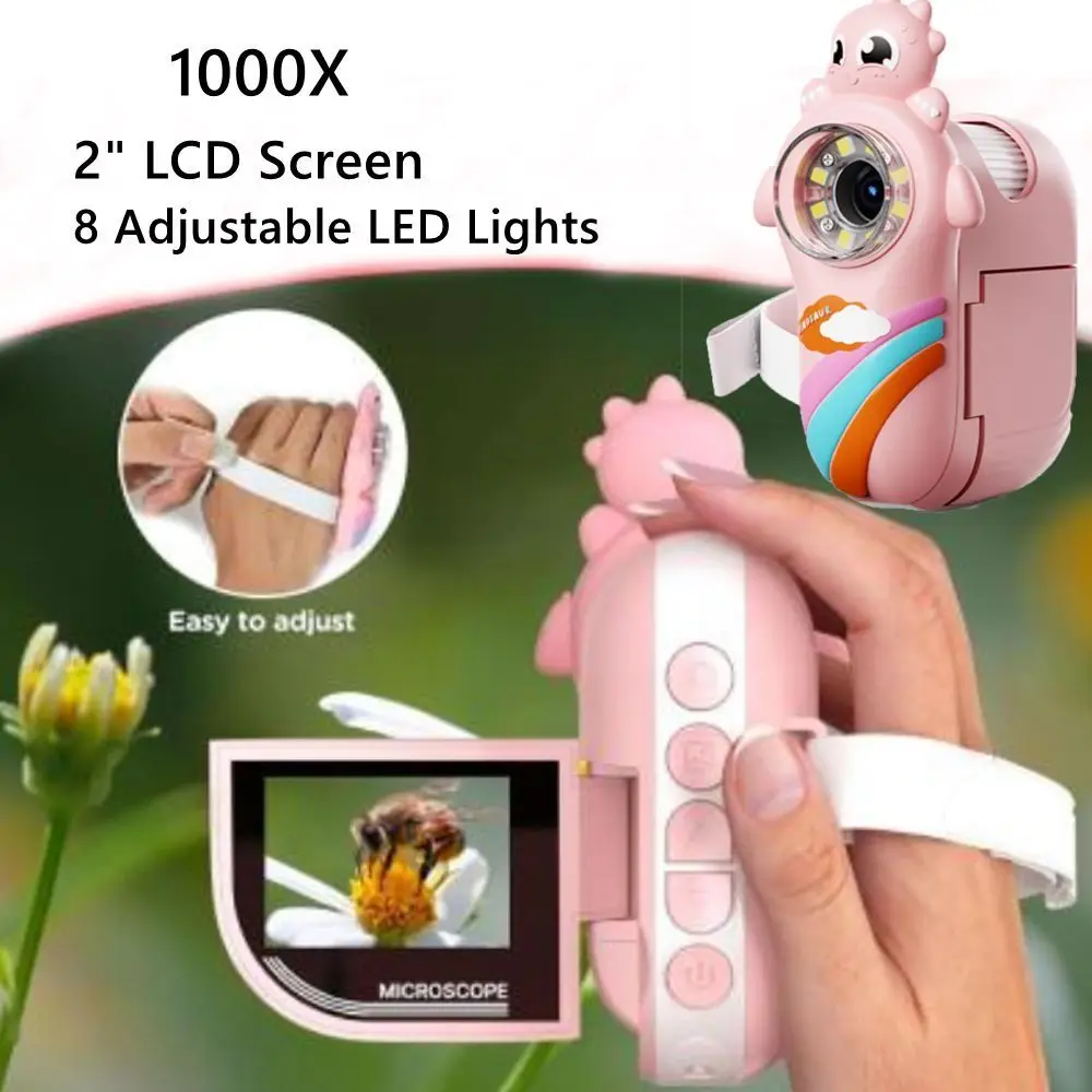 

with 8 Adjustable LED Lights Pocket Microscope 2" LCD Screen Portable Handheld Microscope Detachable 3 In 1