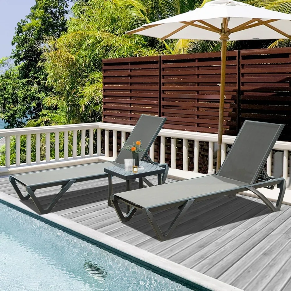 

Domi Patio Chaise Lounge Chair Set of 3,Outdoor Aluminum Polypropylene Sunbathing Chair with 5 Adjustable Position,Side Table fo