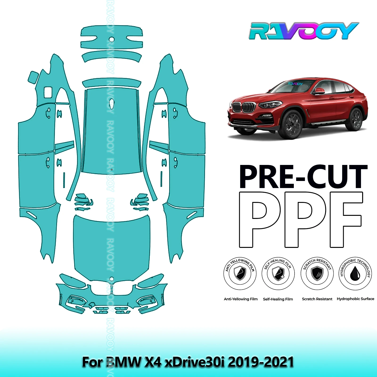 RAVOOY Custom-Fit Precut TPU PPF Full Vehicle Clear Bra Stone Guard EU UK For BMW X4 xDrive30i 2019-2021