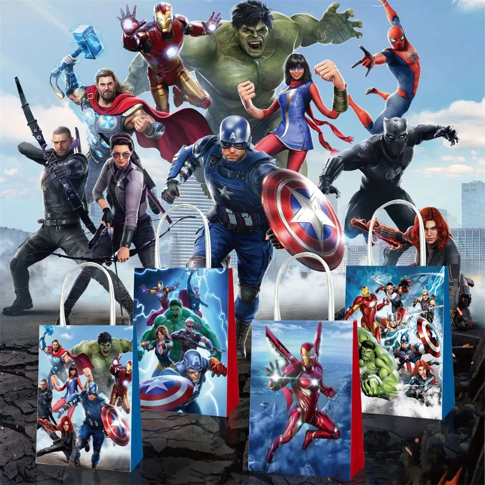 12 Chiếc Avengers Siêu Anh Hùng Trang Trí Tiệc Sinh Nhật Tay Cầm Túi Quà Tặng Bộ Giấy Kẹo Bỏ Túi Tắm Trẻ Em Bé Trai Dự Tiệc Cung Cấp