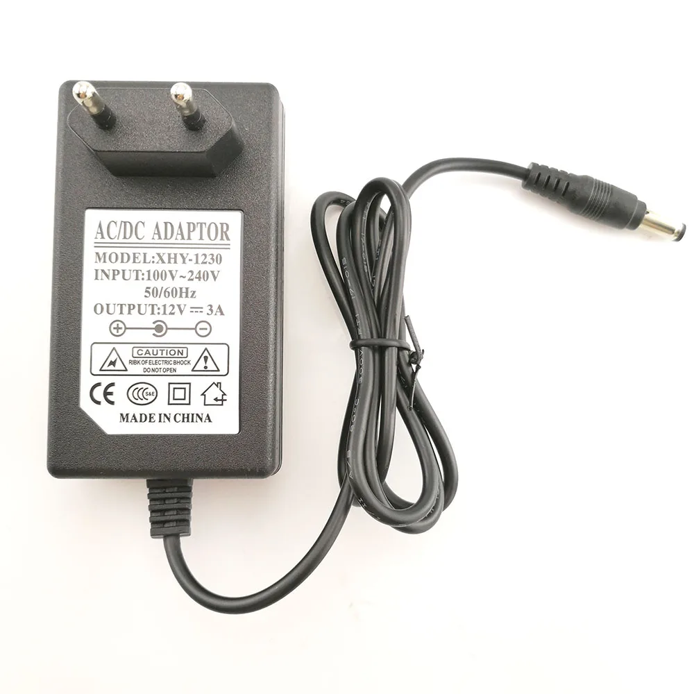 AC 100V-240V DC Charger Adapter Camera Power Supply 12V 3A Converter 5.5mm*2.5MM US EU Plug Transformer for CCTV LED Strip Lamp