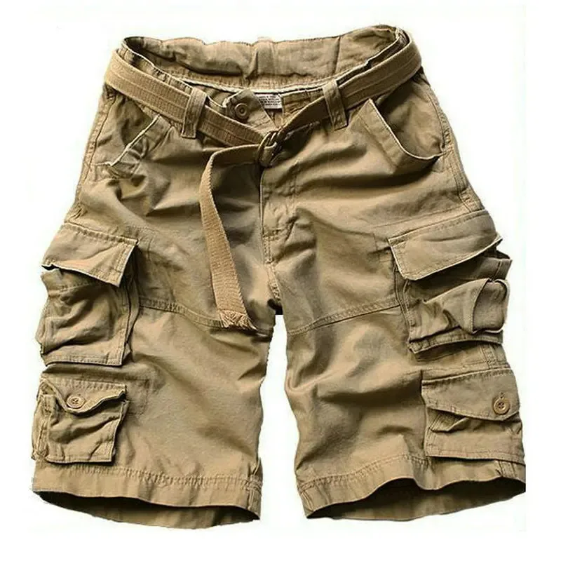 2024 New Summer Multi-Pocket Camouflage Casual Loose Camo Knee-Length Mens Cargo Shorts With Belt S-3XL