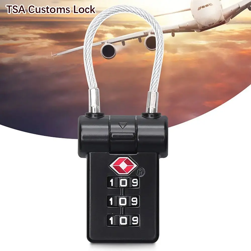 TSA007 Customs Lock Overseas Customs Clearance Trolley Luggage Suitcase Backpack Password Lock Padlock with Steel Cable