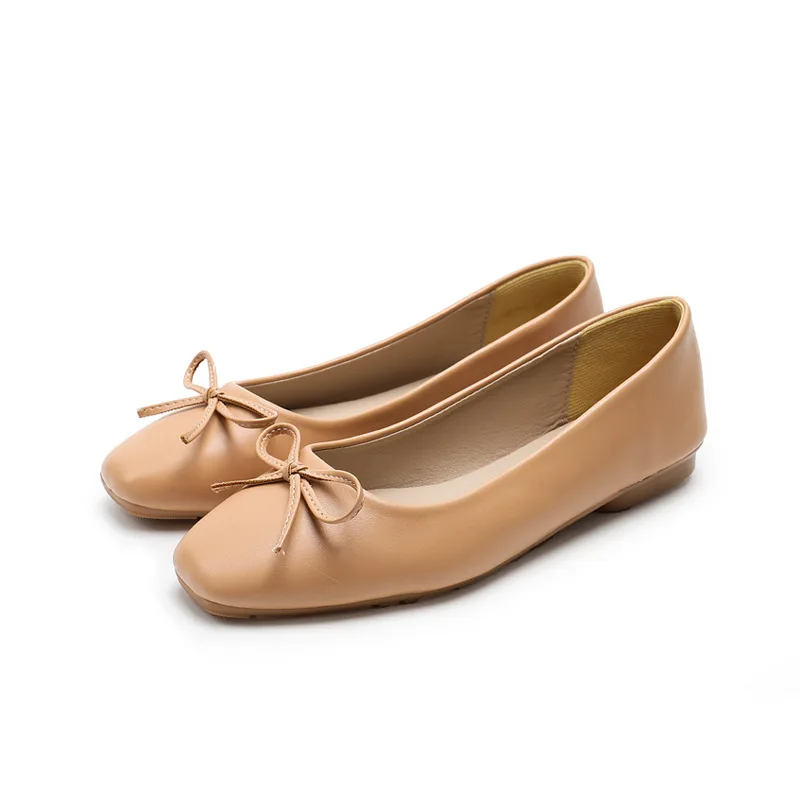 Sweet pink color bowtie flats women ballerina shoes japanned leather flat shoes for woman soft bottom mocasines big size 43