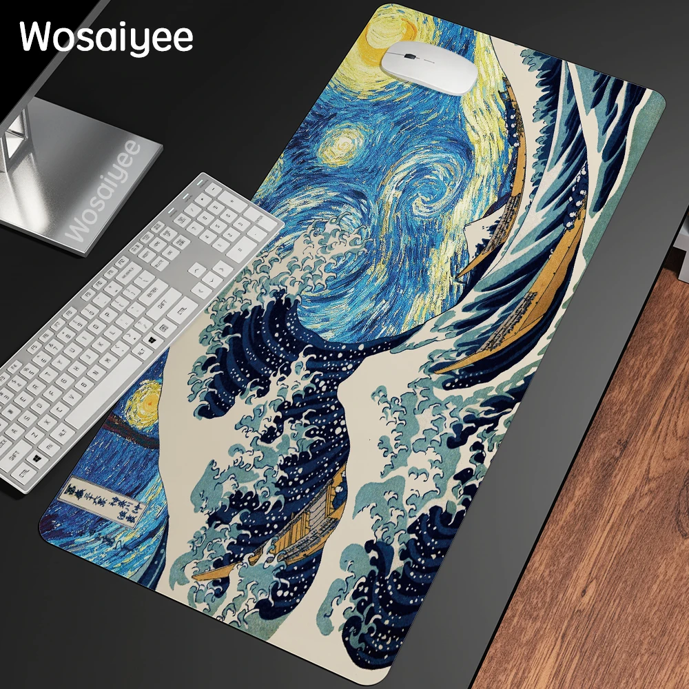 Alfombrilla de ratón de dibujos animados de Van Gogh, alfombrilla antideslizante grande para Pc, teclado de escritorio, diseño, accesorios para juegos, alfombrilla de ratón XXL