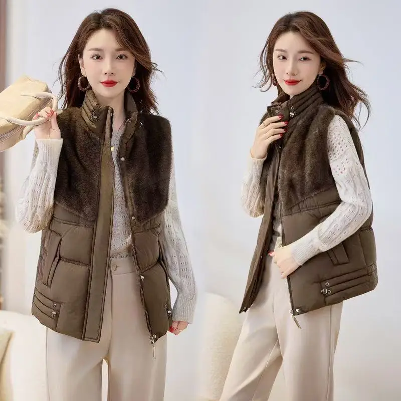 

2026 New Down Cotton-padded Clothes Women's Vest Coat Winter Parkas Warm Thicken Jacket Sleeveless Vest Solid Waistcoat Top