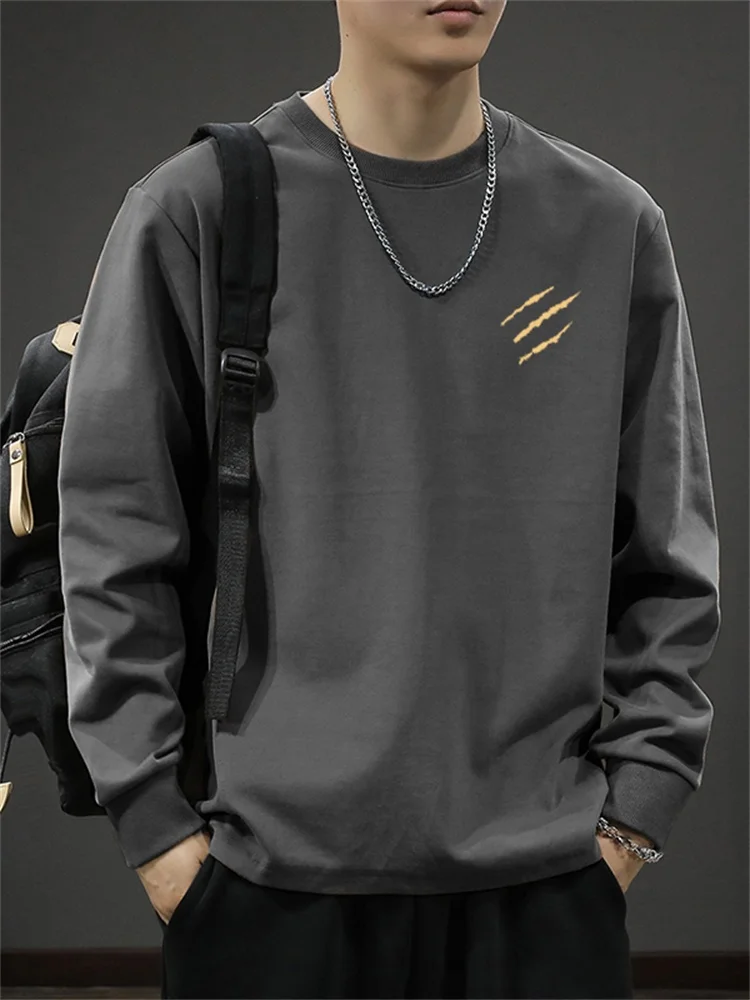 Autumn Pure Cotton Long Sleeve T-Shirt Men's Trendy Drawstring Base Shirt Breathable Wear Resistant Casual Style Geometric Pa...