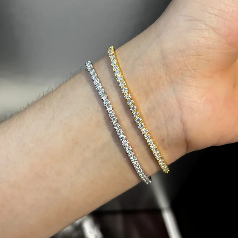 

S925 Sterling Silver Elastic Full Pavé Moissanite Tennis Bracelet for Women, Adjustable Fine Jewelry Gift