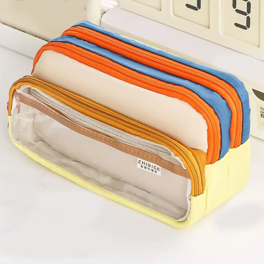 Japanese Style Pencil Bag Large Capacity Color Blocked Stationery Storage Bag Multi-layer Dirt Resistant Pen Pencil Case