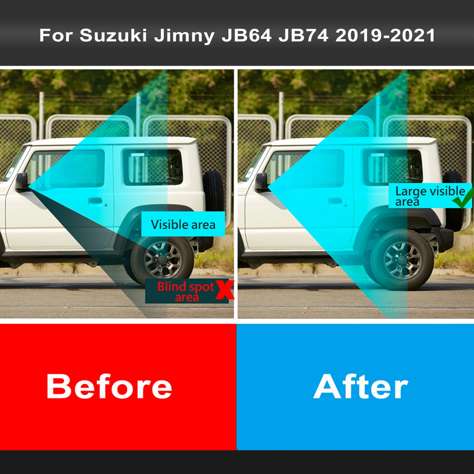 Auto-Weitwinkel-Rückspiegel zur Unterstützung der Sicht im toten Winkel, HD-Klar, Weihnachts-Autozubehör für Jimny JB64 JB74 2019-2025 2026 – Detail 3