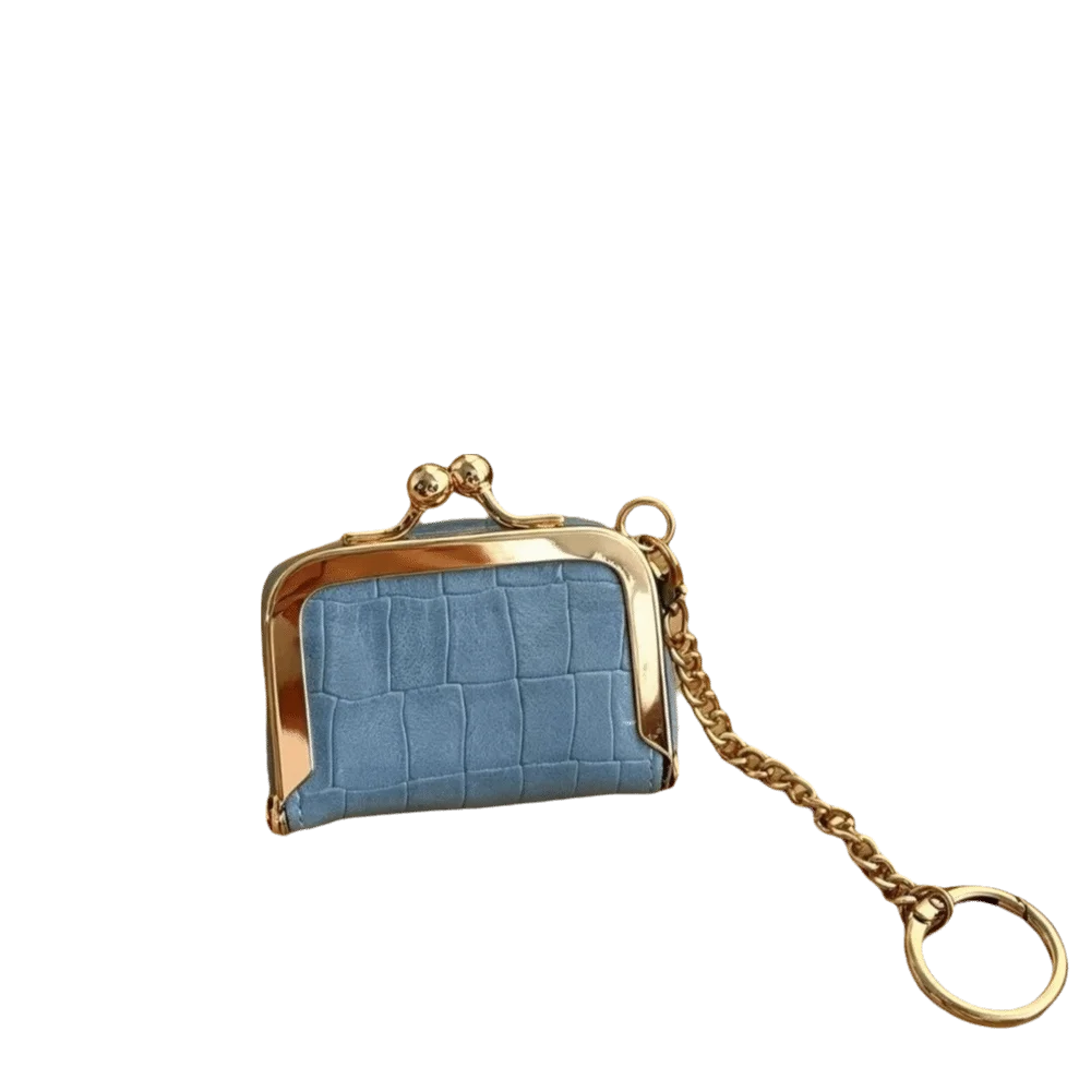 PU Leather Kiss Lock Coin Purse Detachable Chain Portable Jewelry Storage Pouch Embossed Small Keychain Change Wallet