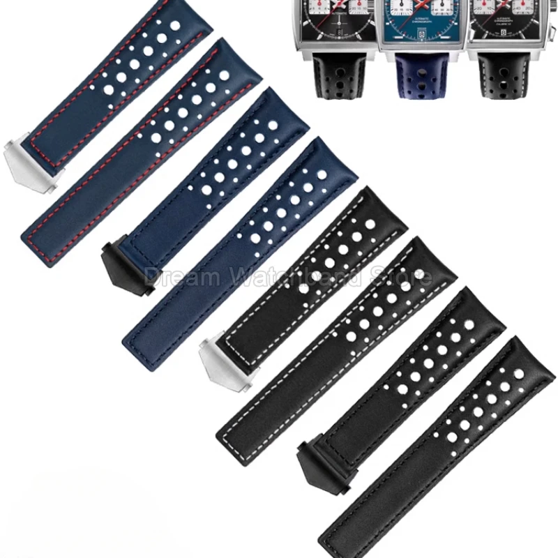 Genuine Leather Watch Accessories for Tag Heuer Carrera Heritage Monaco Series Super Breathable Waterproof Watch Strap 22mm