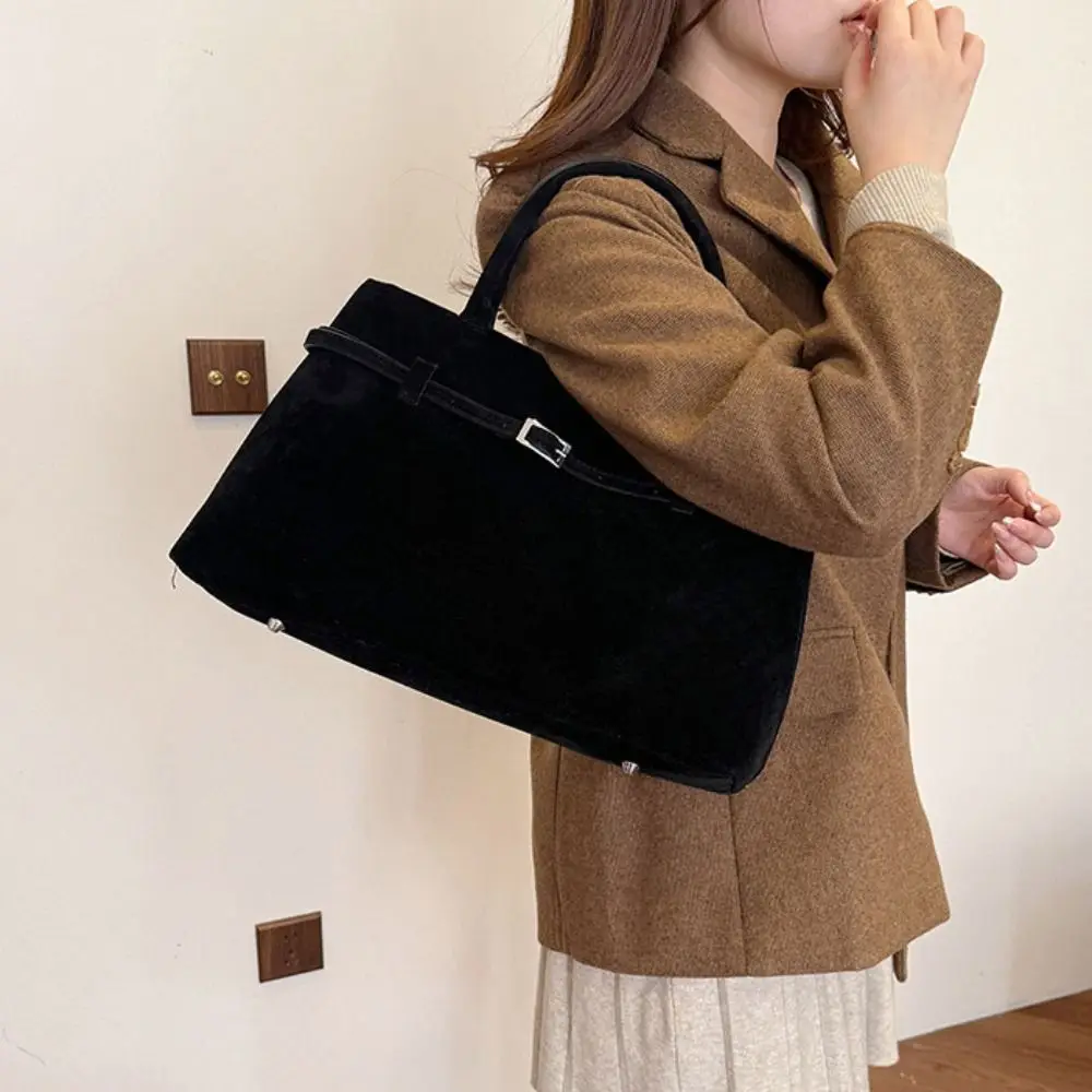 

Casual Korean Style Suede Shoulder Bag Tote Bag Solid Color Matte PU Handbag Large Capacity Ethnic Style Underarm Packs Travel