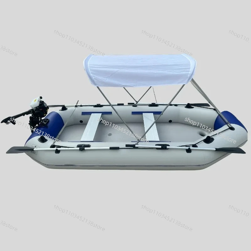 4M Air Cushion Floor Fishing Kayak PVC Inflatable Rowing Boat with Awning, Paddle and Repair Kit Accessories