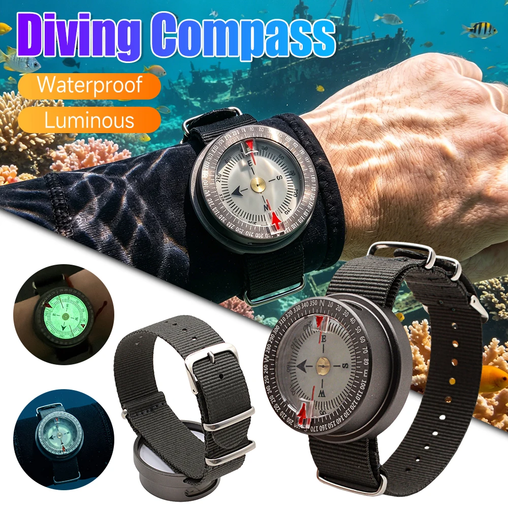 Aluminum Alloy Diving Navigation Compass Wristband with Luminous Markings Navigator Digital Scuba Waterproof Compasses Watch