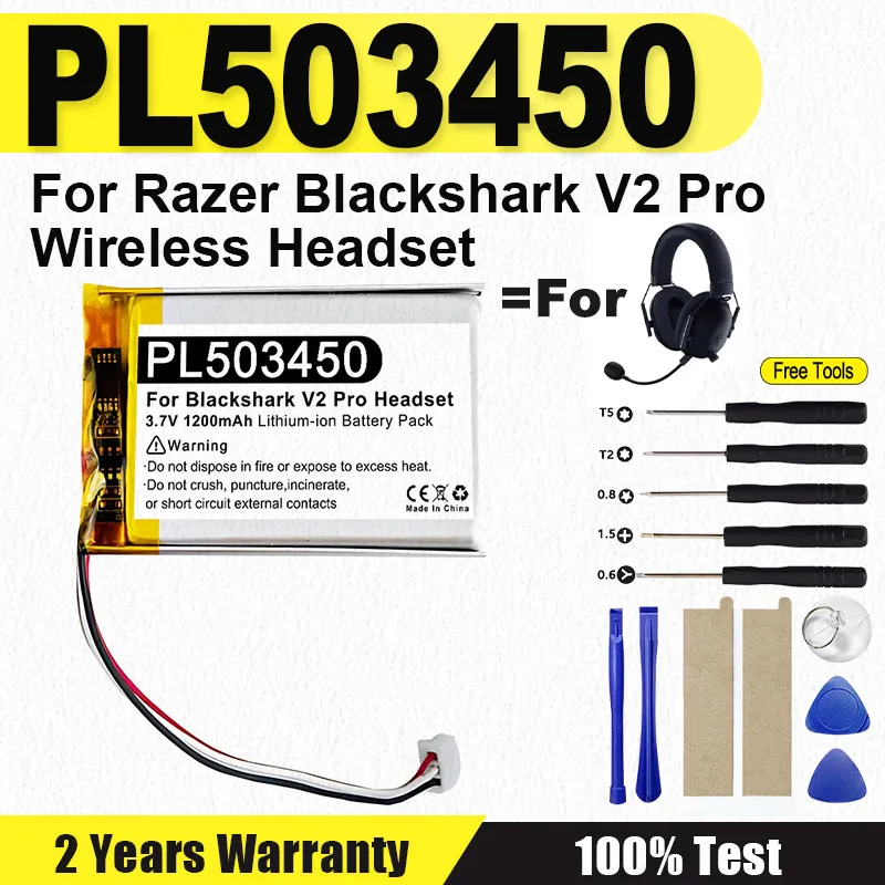 

High Quality PL503450 Replacement Battery 1200mAh For RAZER Blackshark V2 Pro Wireless Headset + Tools