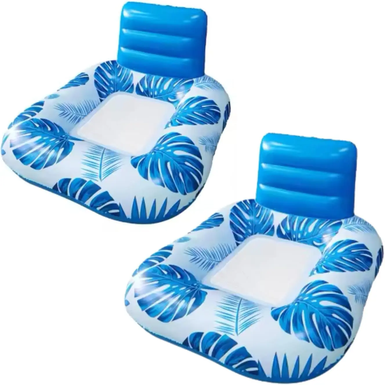 

Square Inflatable Pool Lounger with Backrest, 2-Pack Tropical Palm Leaf Float for Adults, Mesh Seat