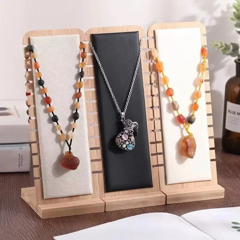 Bamboo Jewelry Display Stand Necklace Display Stand Wooden Multiple Necklace Easel Showcase Display Holder for Necklaces