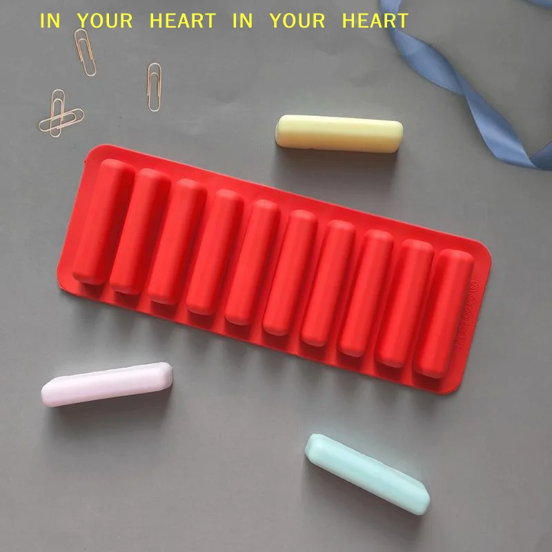 【X】Silicone Long Strip Ice Cube Mold Non-Stick For Chocolate Jelly Biscuit DIY Baking Ice Cream Bar Tray Kitchen Tool 10 Grids