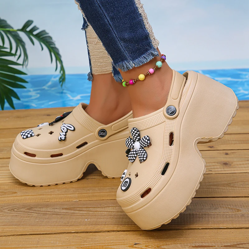 Fashion Women\'s Chunky Platform Sandals 2024 Summer Thick Bottom Diy Clogs Garden Shoes Women Closed Toe Non-Slip Beach Slides